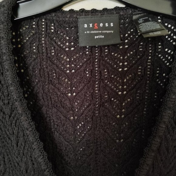 Axcess Liz Clairborne Black Button Down Long Sleeved Cardigan - Picture 3 of 7